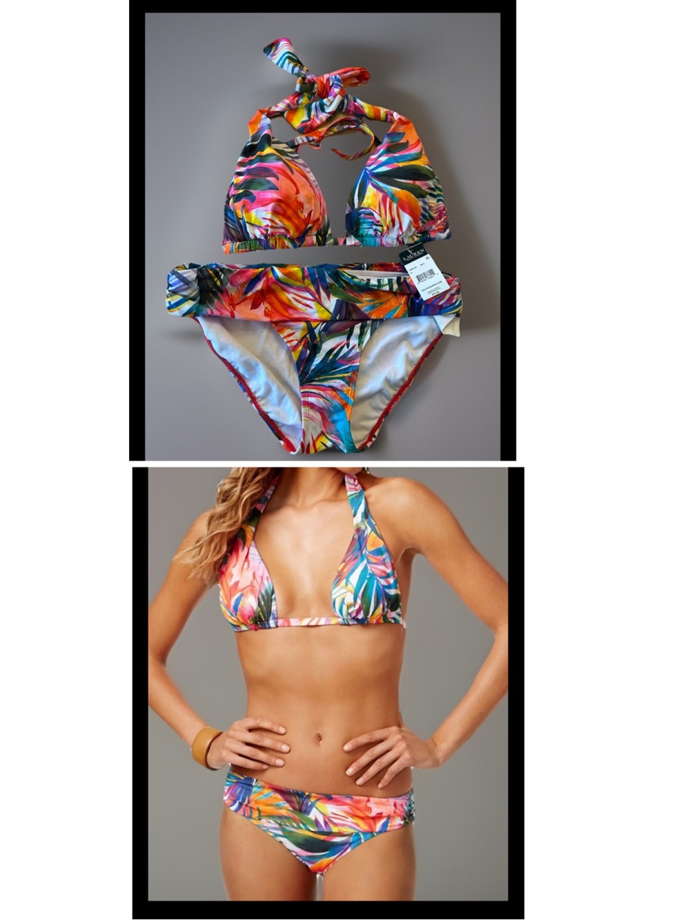 Ralph Lauren 2 Piece HALTER BIKINI SET Molded Cups Lined Tropical Med 10 NWT